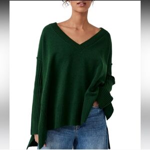 Free People Green V-Neck Sweater